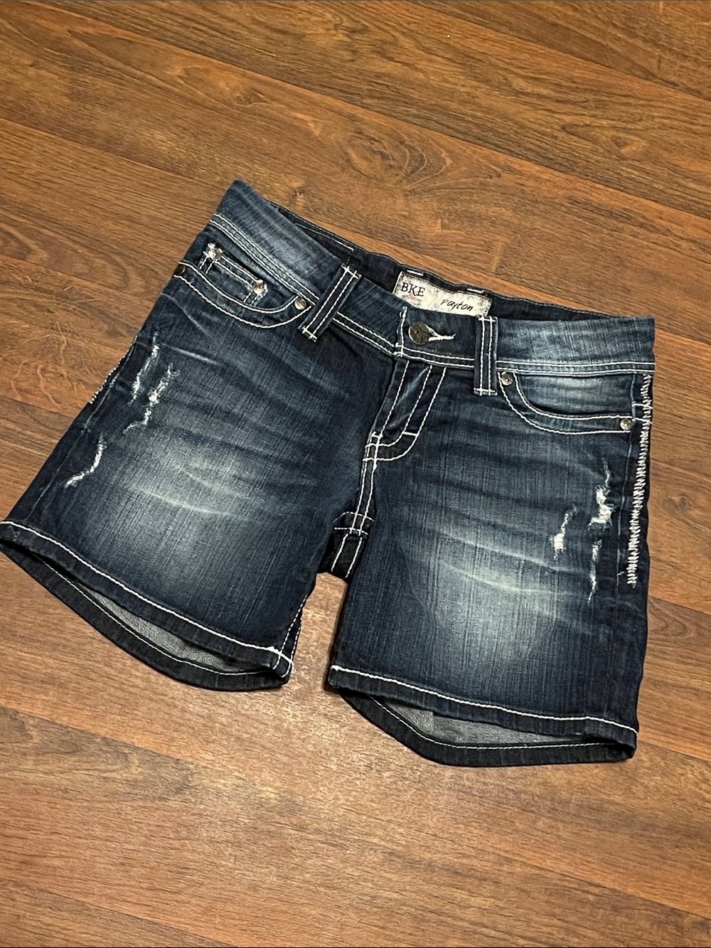 BKE Payton Dark Wash 4” Shorts Double Cuff Stretch Size 27